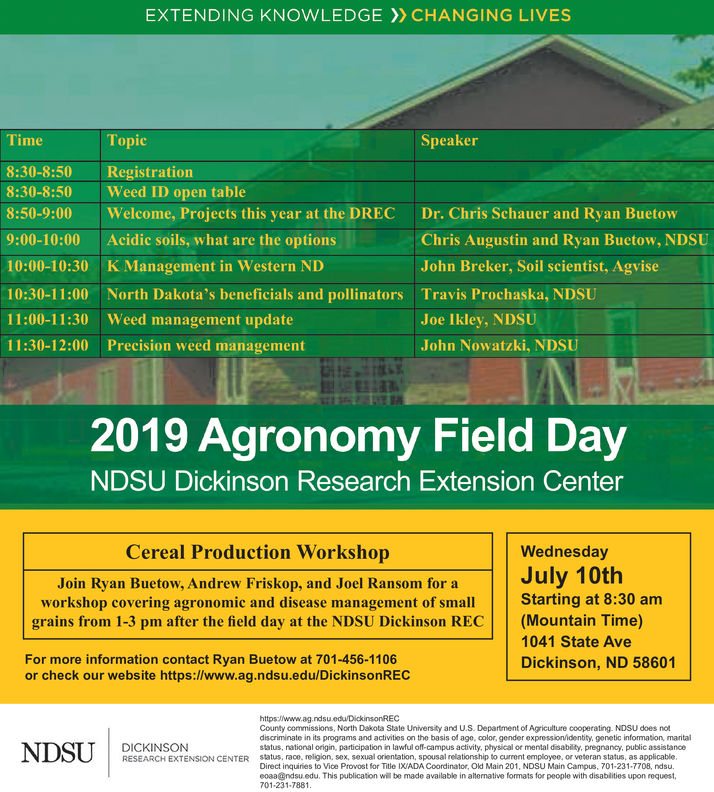 SUNDAY, JULY 7, 2019 Ad - NDSU Dickinson Research ...