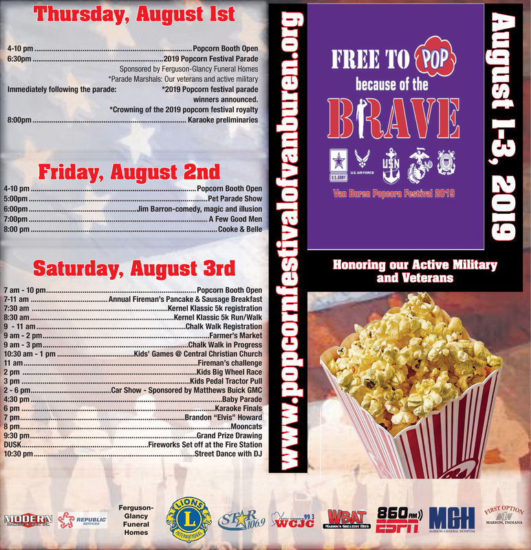 MONDAY, JULY 29, 2019 Ad - Popcorn Festival of Van Buren - Marion Chronicle  Tribune