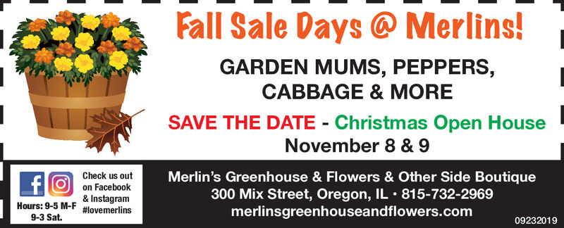 Wednesday September 25 2019 Ad Merlin S Greenhouse Flowers The Other Side Boutique The Ogle County Life