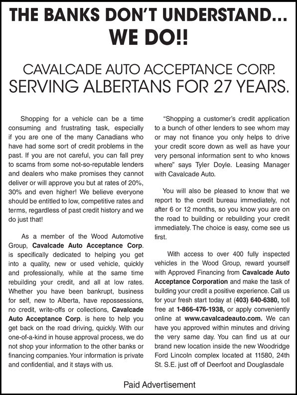 Friday December 20 2019 Ad Wood Automotive Group Cavalcade Auto Acceptance Corporation Calgary Sun