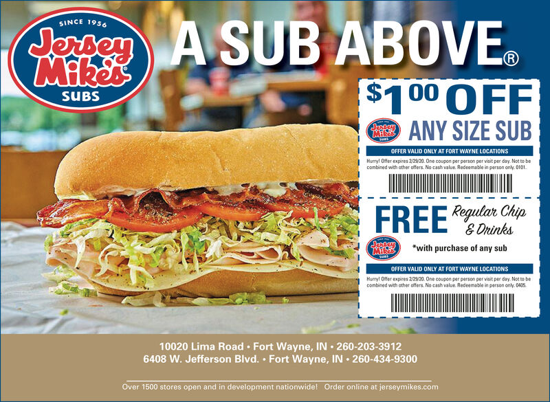 Jersey mike hot sale coupons 2019