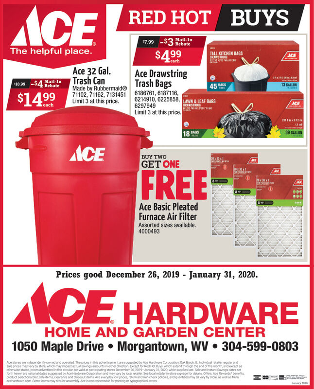 ACE/Rubbermaid 32 Gallon Trash Can with Lid, 4 available, PRICED