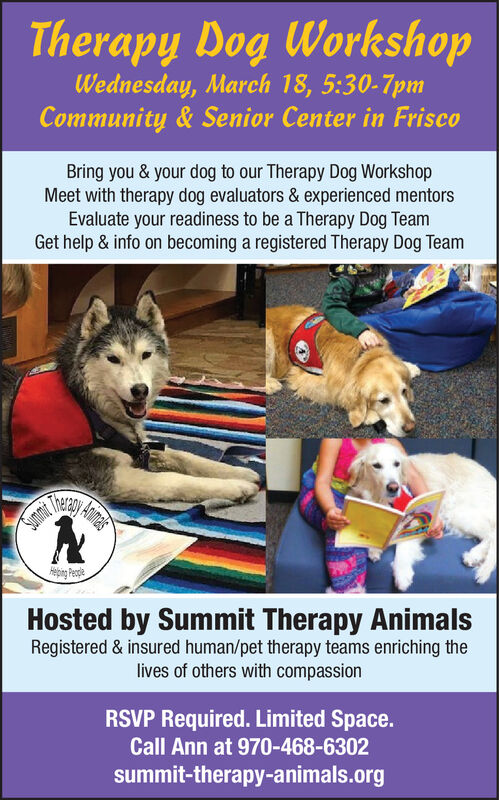 TUESDAY, MARCH 10, 2020 Ad - Summit Therapy Animals - Summit Daily