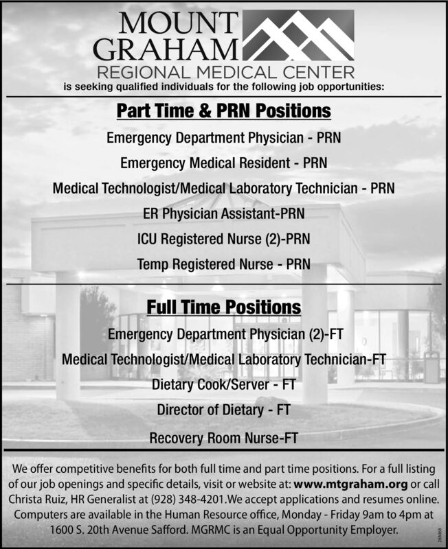 Friday May 15 2020 Ad - Mount Graham Regional Medical Center - Eastern Arizona Courier