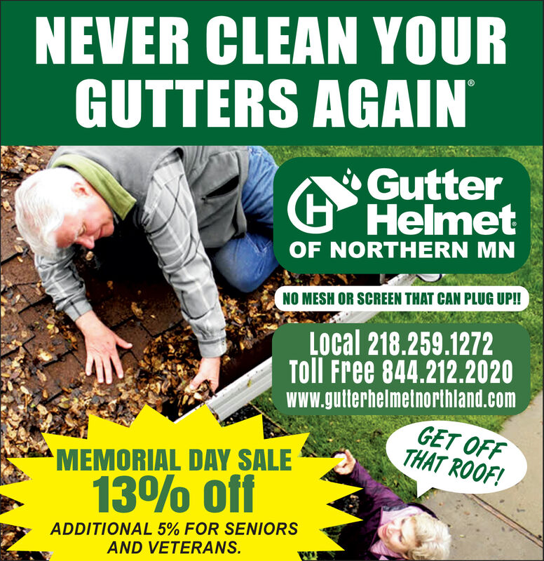 WEDNESDAY, MAY 20, 2020 Ad - Gutter Helmet of Northern Minnesota - Pine Journal