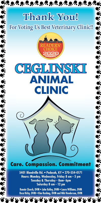 SUNDAY, JUNE 28, 2020 Ad - Ceglinski Animal Clinic - The Paducah Sun