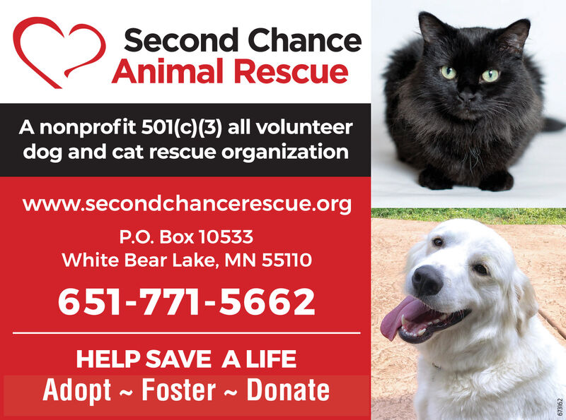WEDNESDAY, JULY 22, 2020 Ad - Second Chance Animal Rescue - White Bear Press