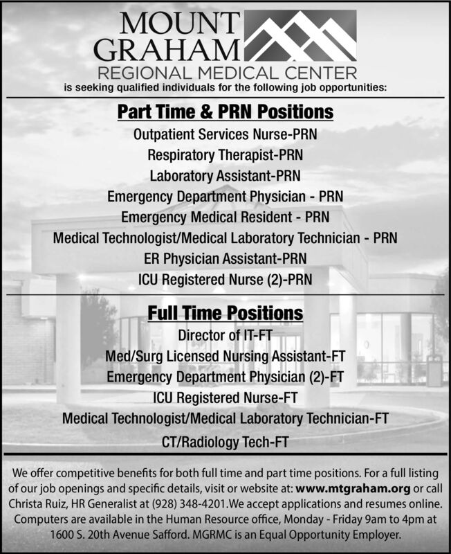 Friday September 4 2020 Ad - Mount Graham Regional Medical Center - Eastern Arizona Courier