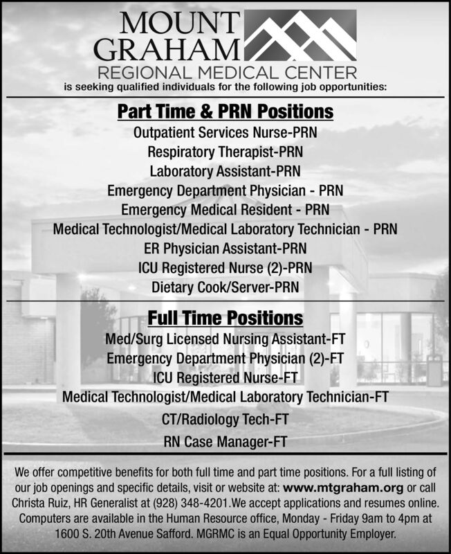 Friday September 18 2020 Ad - Mount Graham Regional Medical Center - Eastern Arizona Courier