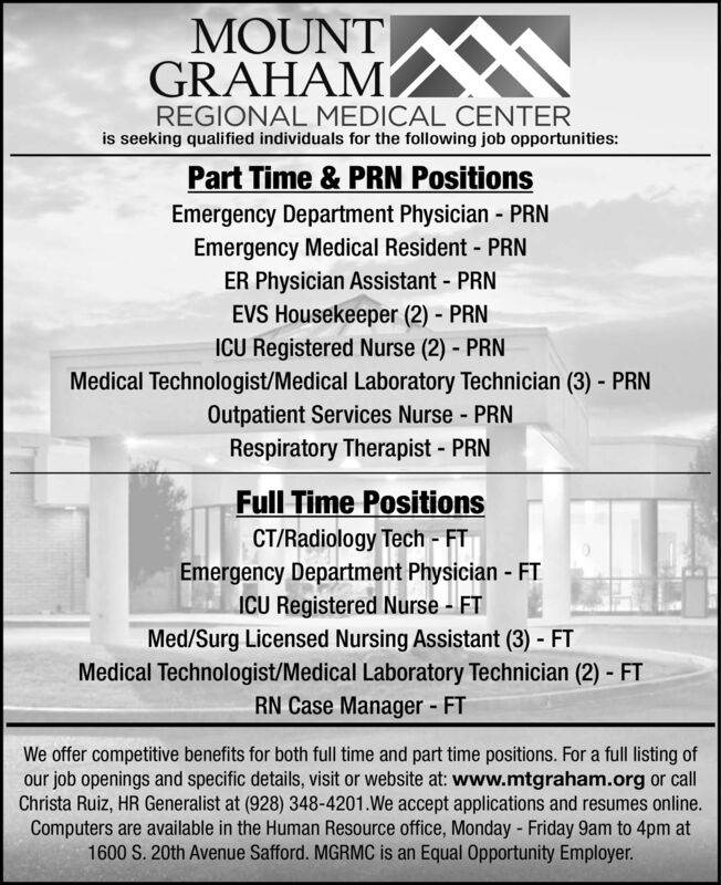 Friday September 25 2020 Ad - Mount Graham Regional Medical Center - Eastern Arizona Courier