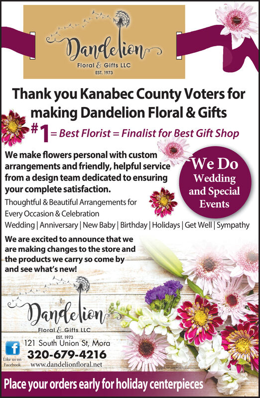 WEDNESDAY, OCTOBER 21, 2020 Ad - Dandelion Floral & Gifts