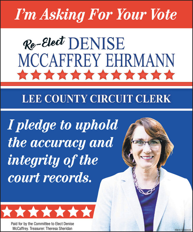 FRIDAY, OCTOBER 30, 2020 Ad - Re-Elect Denise McCaffrey Ehrmann Lee County  Circuit Clerk - Sauk Valley Media