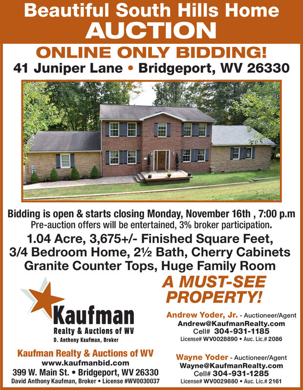 SUNDAY, NOVEMBER 15, 2020 Ad Kaufman Realty & Auctions of WV The