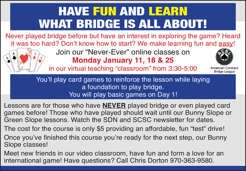 Bridge Class: Learn to Play Bridge!