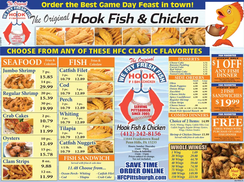 fish and hooks hours WEDNESDAY, SEPTEMBER 15, 2021 Ad - Hook Fish & Chicken - Penn Hills
