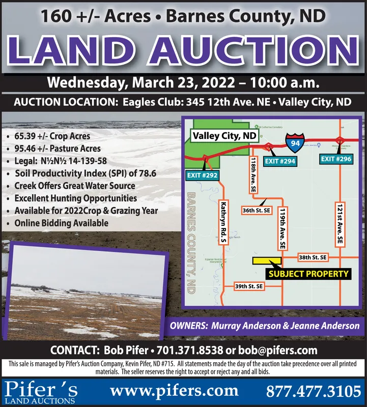 Pifer SUNDAY, MARCH 13, 2022 Ad - Pifer's Land Auctions - Bob Pifer - Agweek