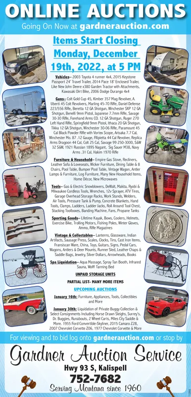 SUNDAY, DECEMBER 18, 2022 Ad Gardner Auction Service Daily Inter Lake
