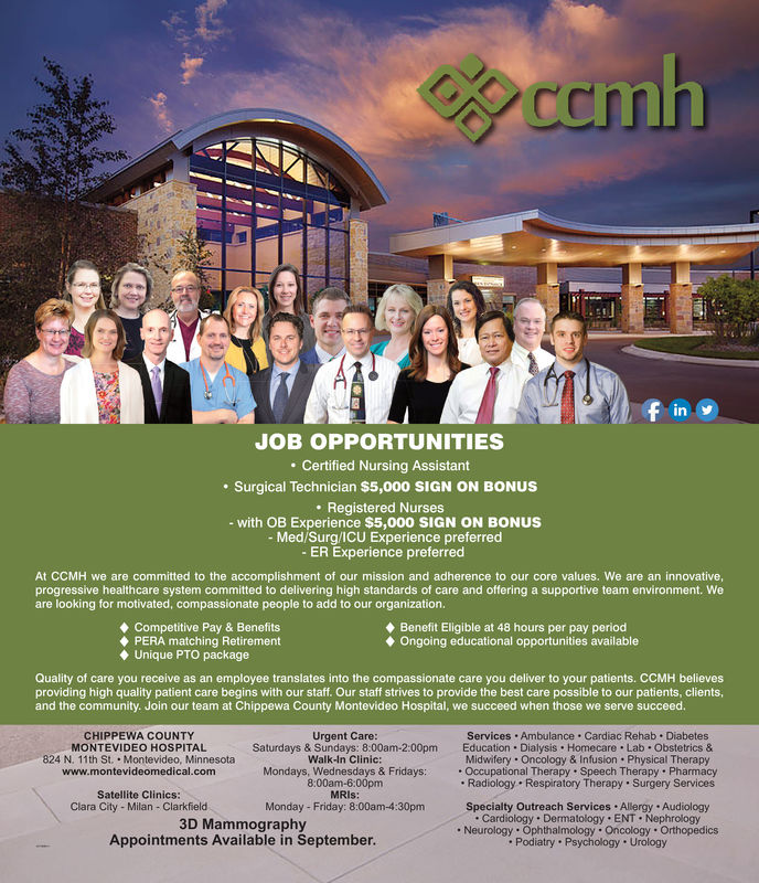 WEDNESDAY OCTOBER 10 2018 Ad CCMH Chippewa County Montevideo