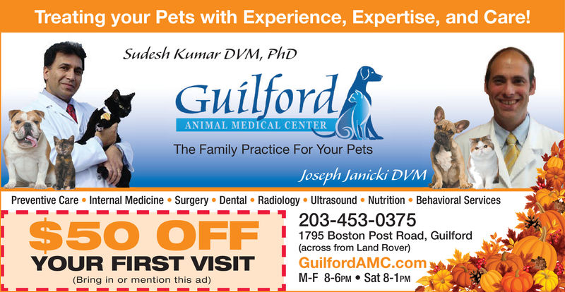 WEDNESDAY, OCTOBER 24, 2018 Ad - Guilford Animal Medical Center - The Day