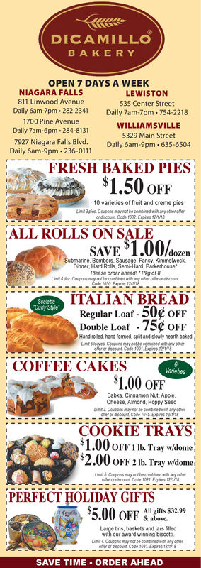 MONDAY NOVEMBER 19 2018 Ad Dicamillo Bakery Niagara Frontier