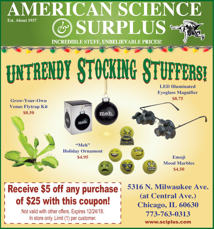 THURSDAY, DECEMBER 13, 2018 Ad American Science Surplus Chicago Tribune