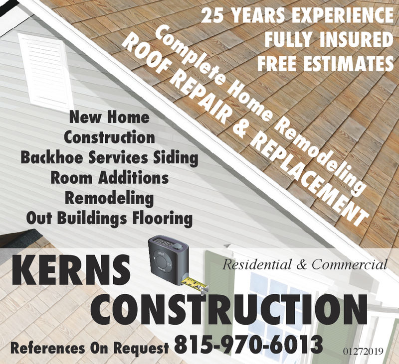 FRIDAY, FEBRUARY 1, 2019 Ad - Kerns Construction - Rochelle News Leader