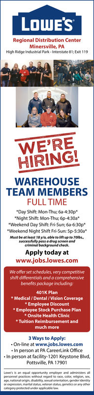 We Are Hiring!, Lowe's Distribution Center